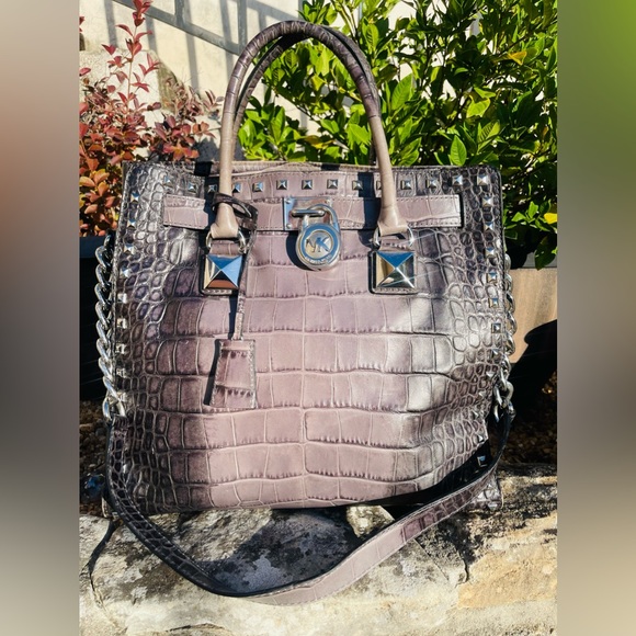 Michael Kors studded faux crocodile in grey with silver hardware - Picture 2 of 7